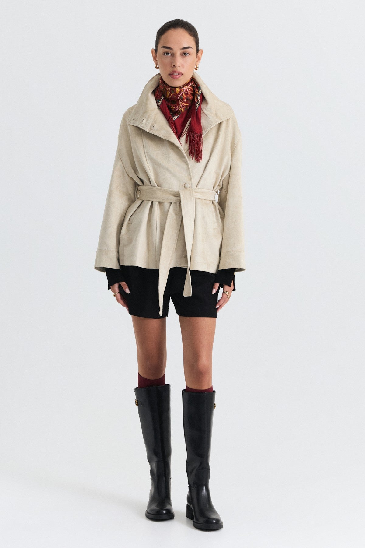 Arched Faux Suede Jacket