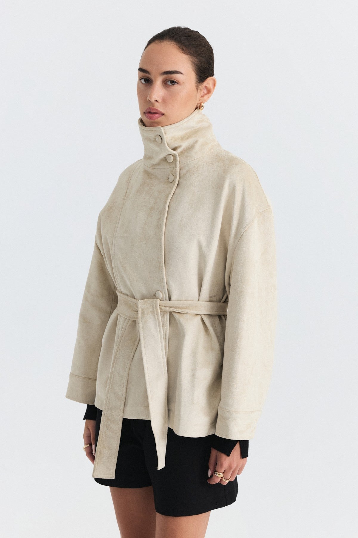Arched Faux Suede Jacket