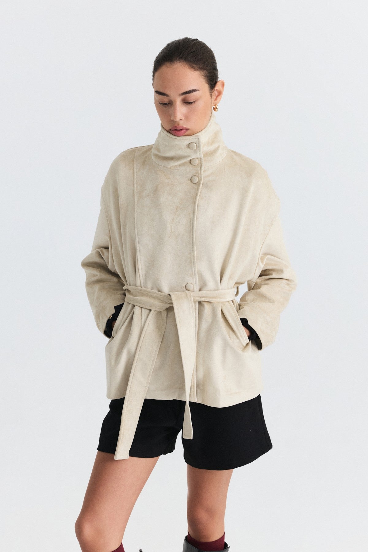 Arched Faux Suede Jacket
