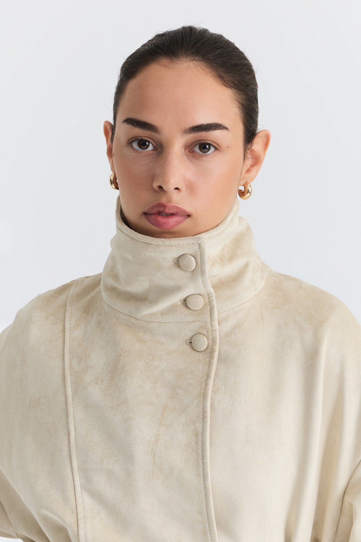 Arched Faux Suede Jacket