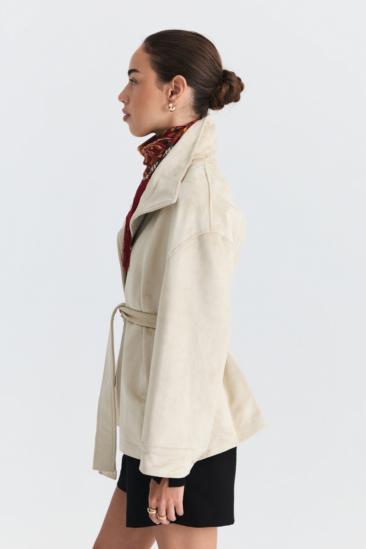 Arched Faux Suede Jacket