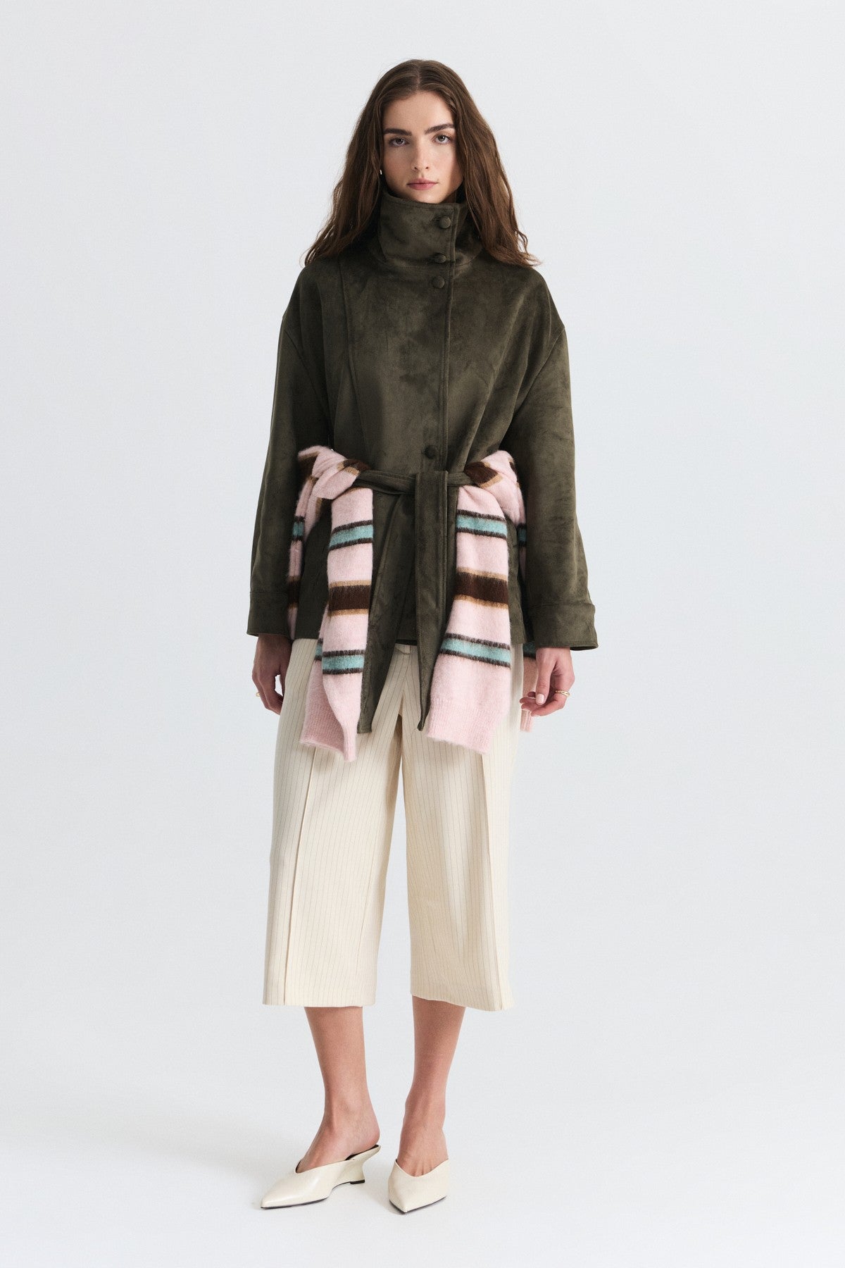 Arched Faux Suede Jacket