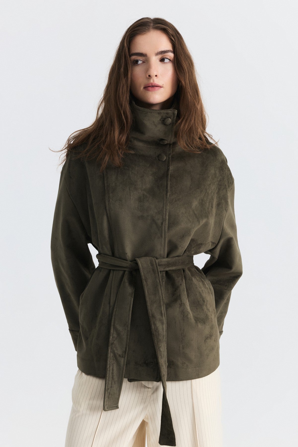 Arched Faux Suede Jacket