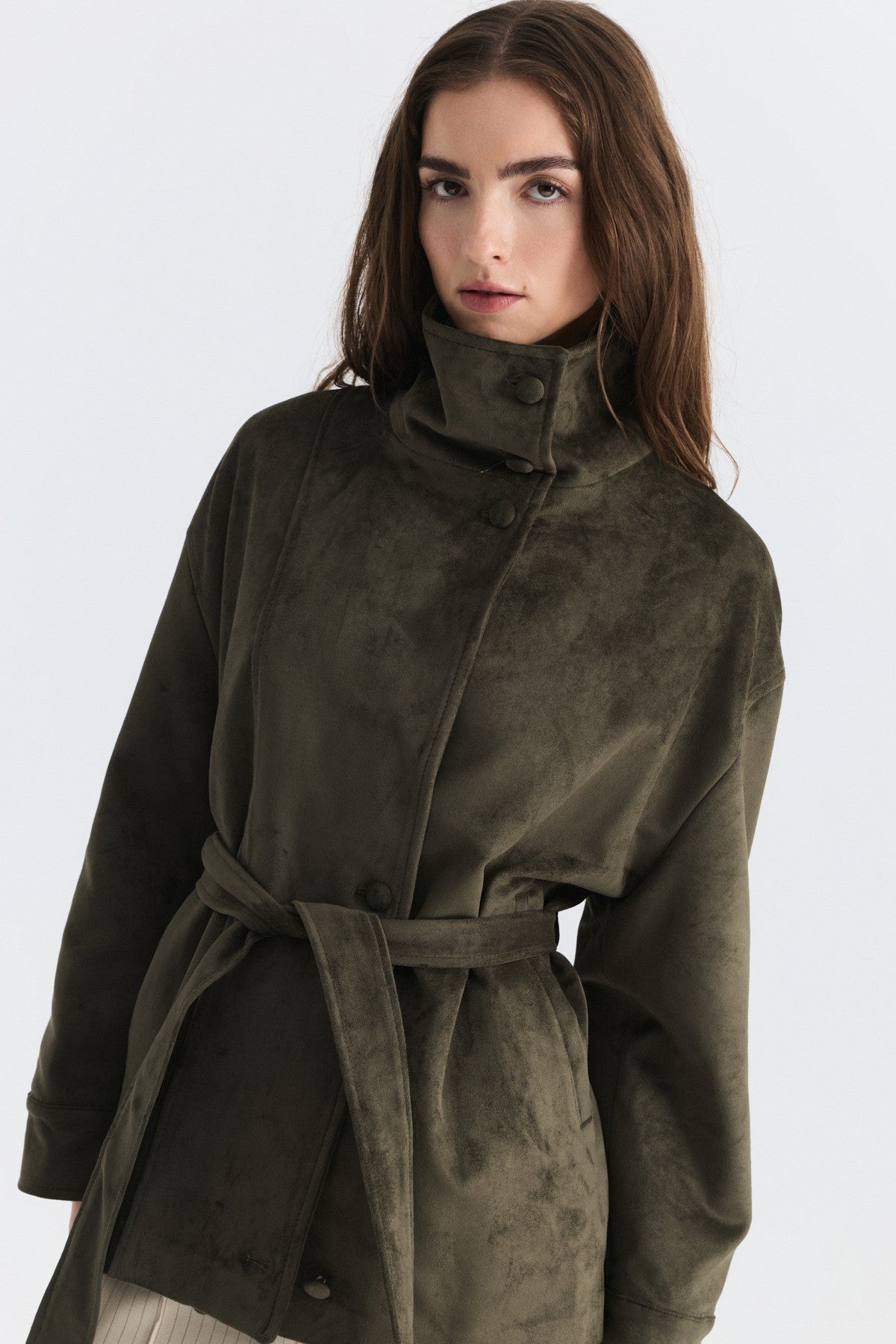Arched Faux Suede Jacket