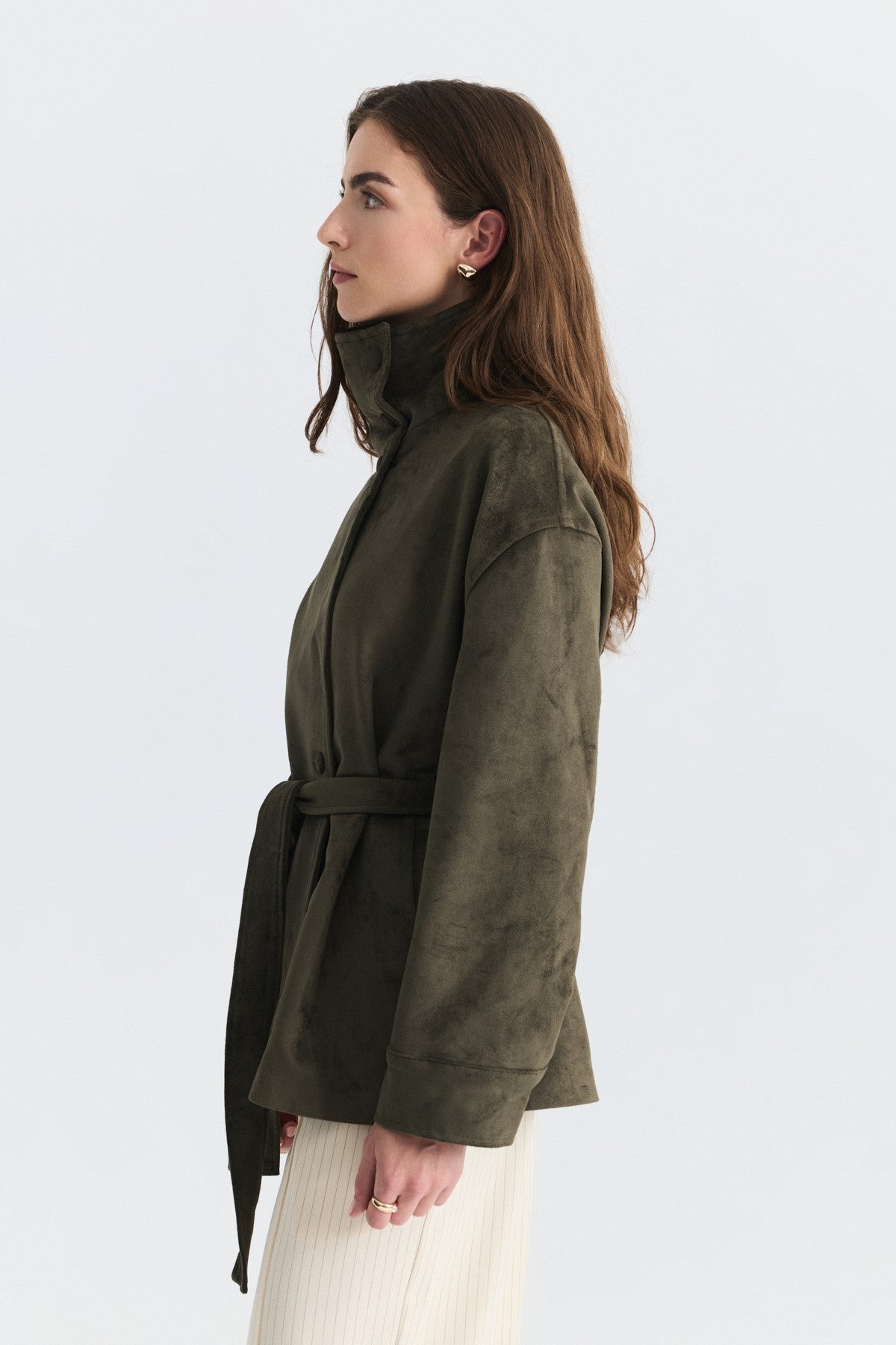 Arched Faux Suede Jacket
