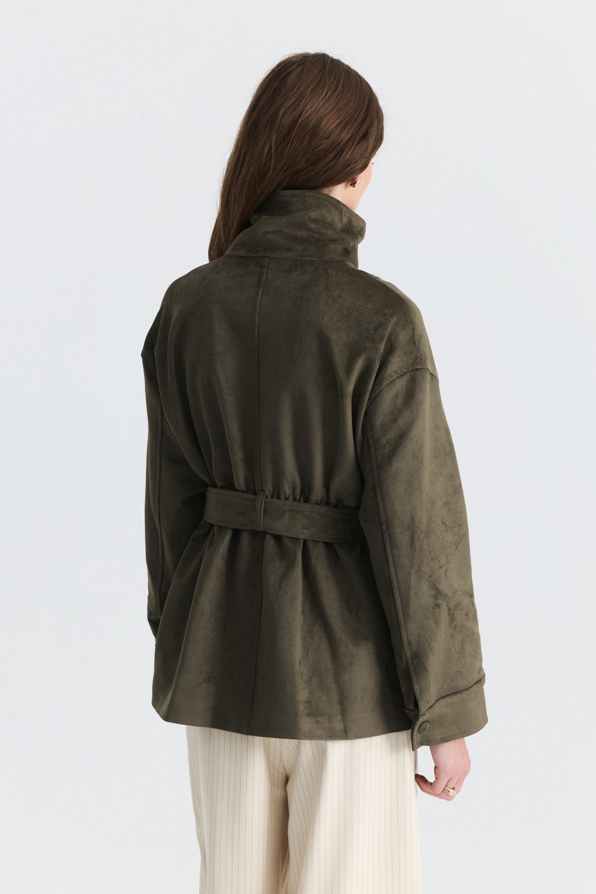 Arched Faux Suede Jacket