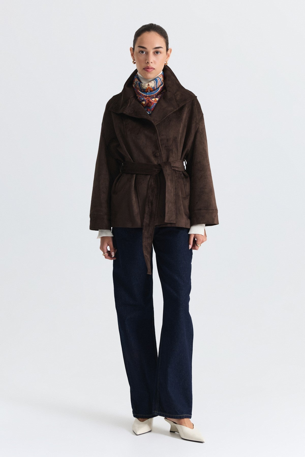 Arched Faux Suede Jacket