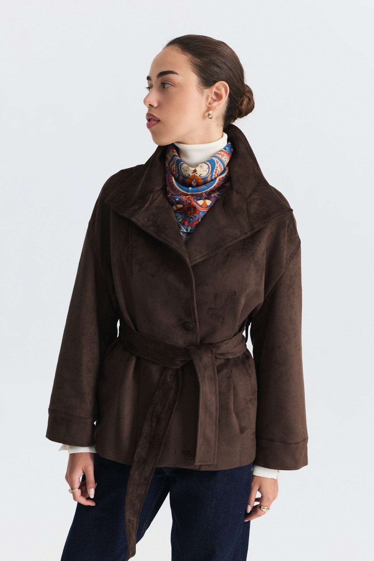 Arched Faux Suede Jacket