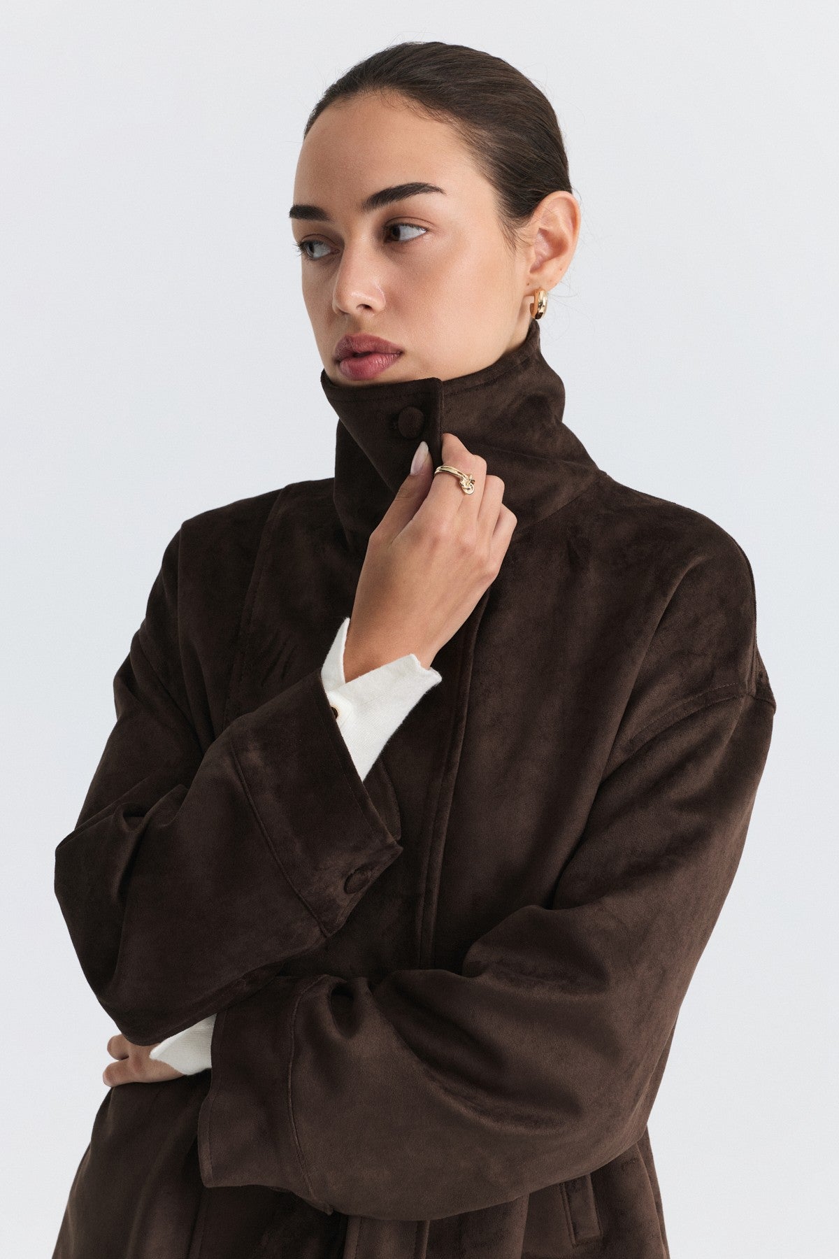 Arched Faux Suede Jacket
