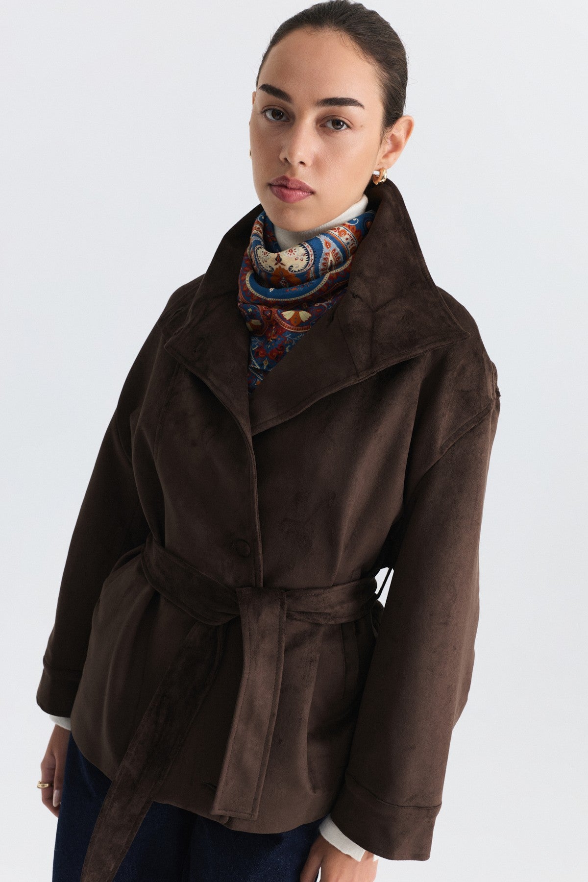 Arched Faux Suede Jacket