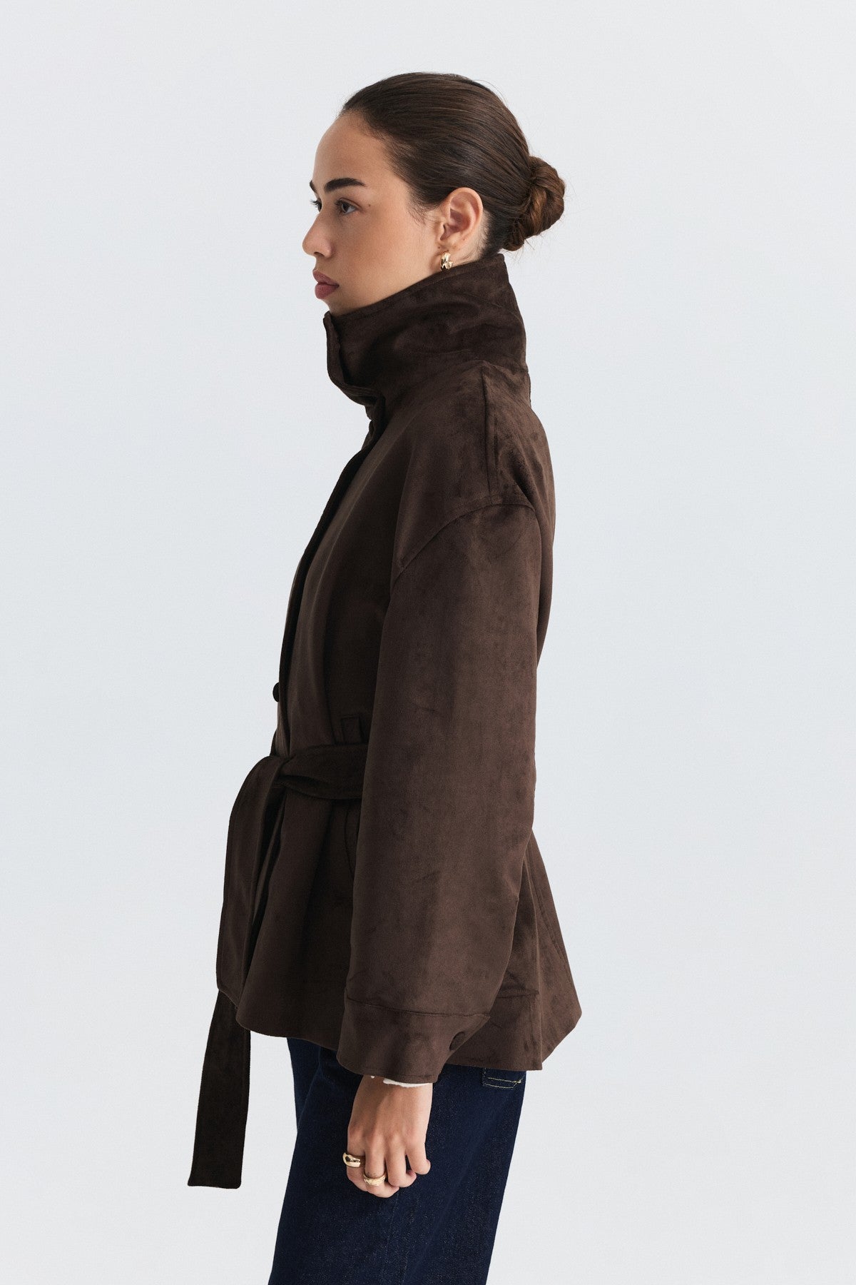 Arched Faux Suede Jacket