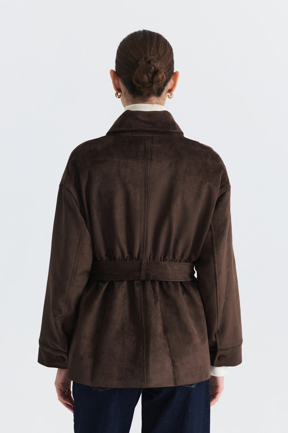 Arched Faux Suede Jacket