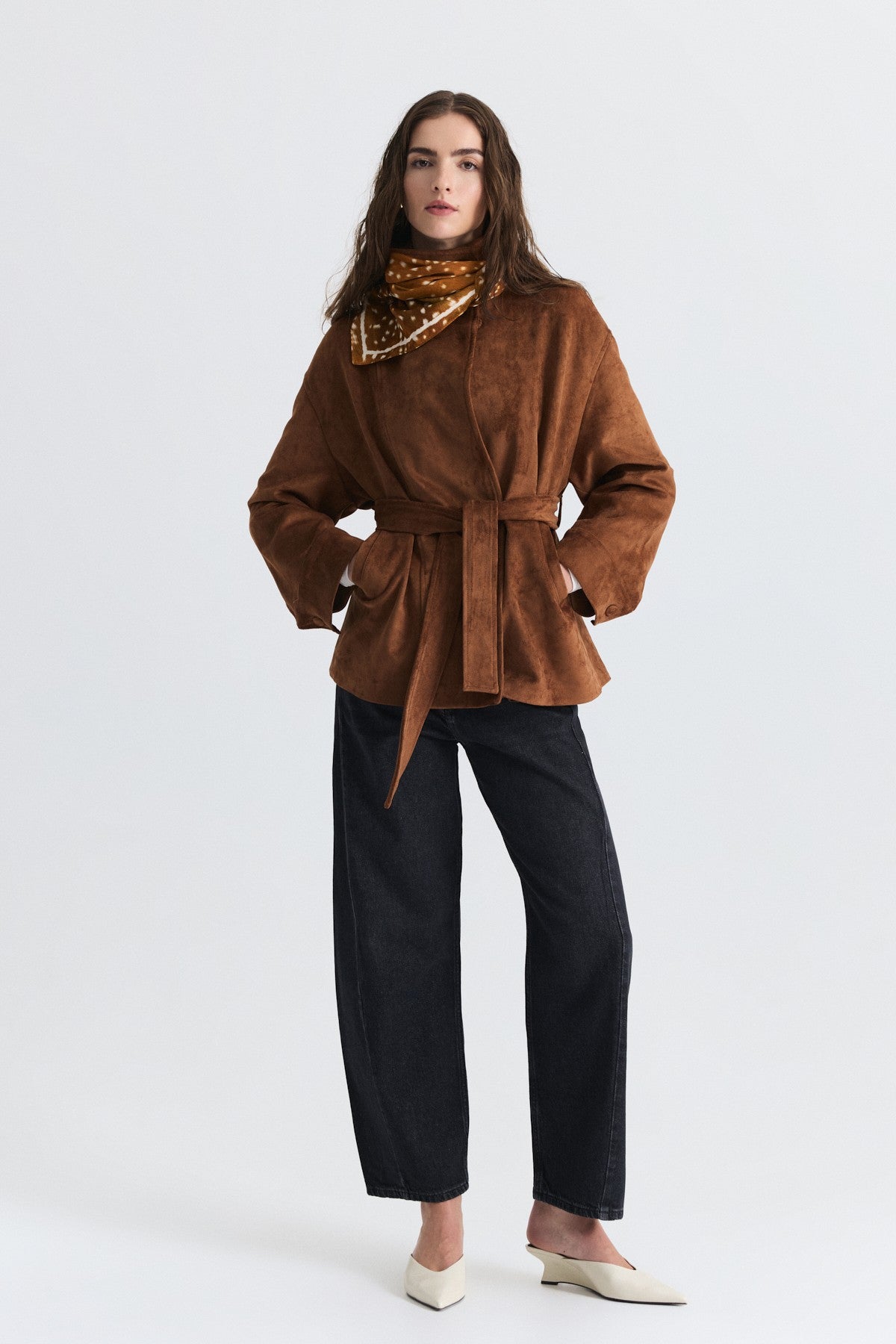 Arched Faux Suede Jacket