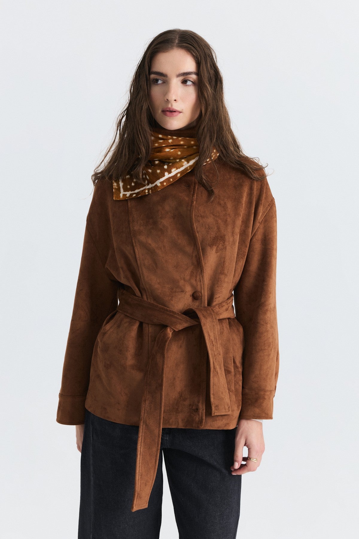Arched Faux Suede Jacket