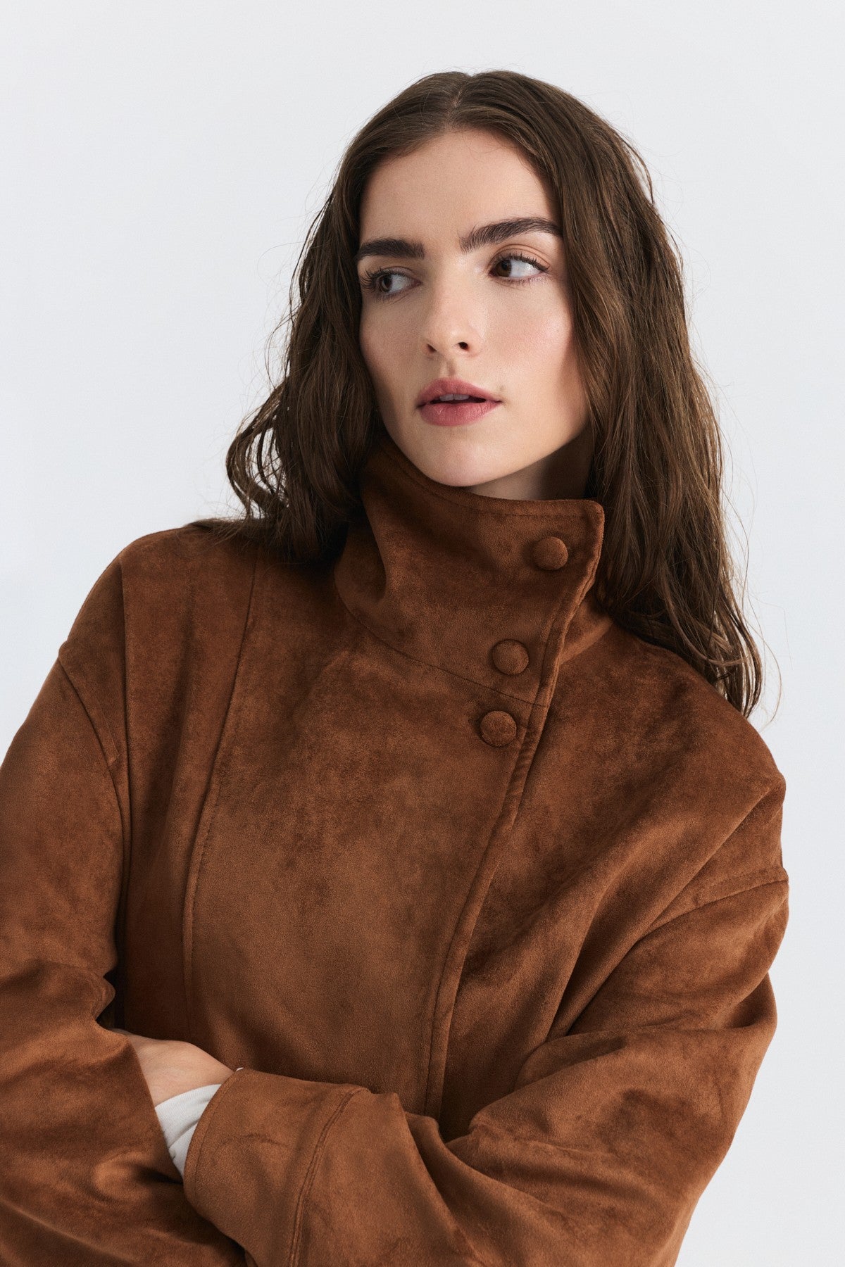 Arched Faux Suede Jacket