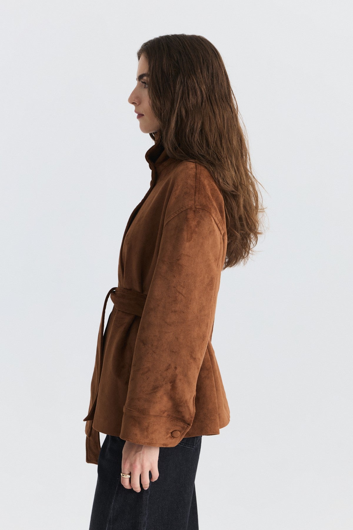 Arched Faux Suede Jacket