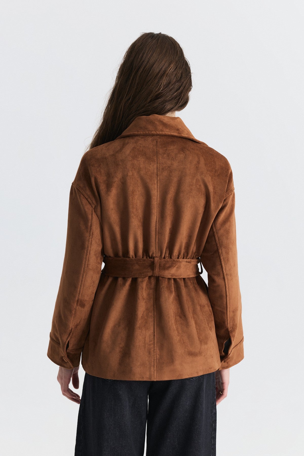 Arched Faux Suede Jacket