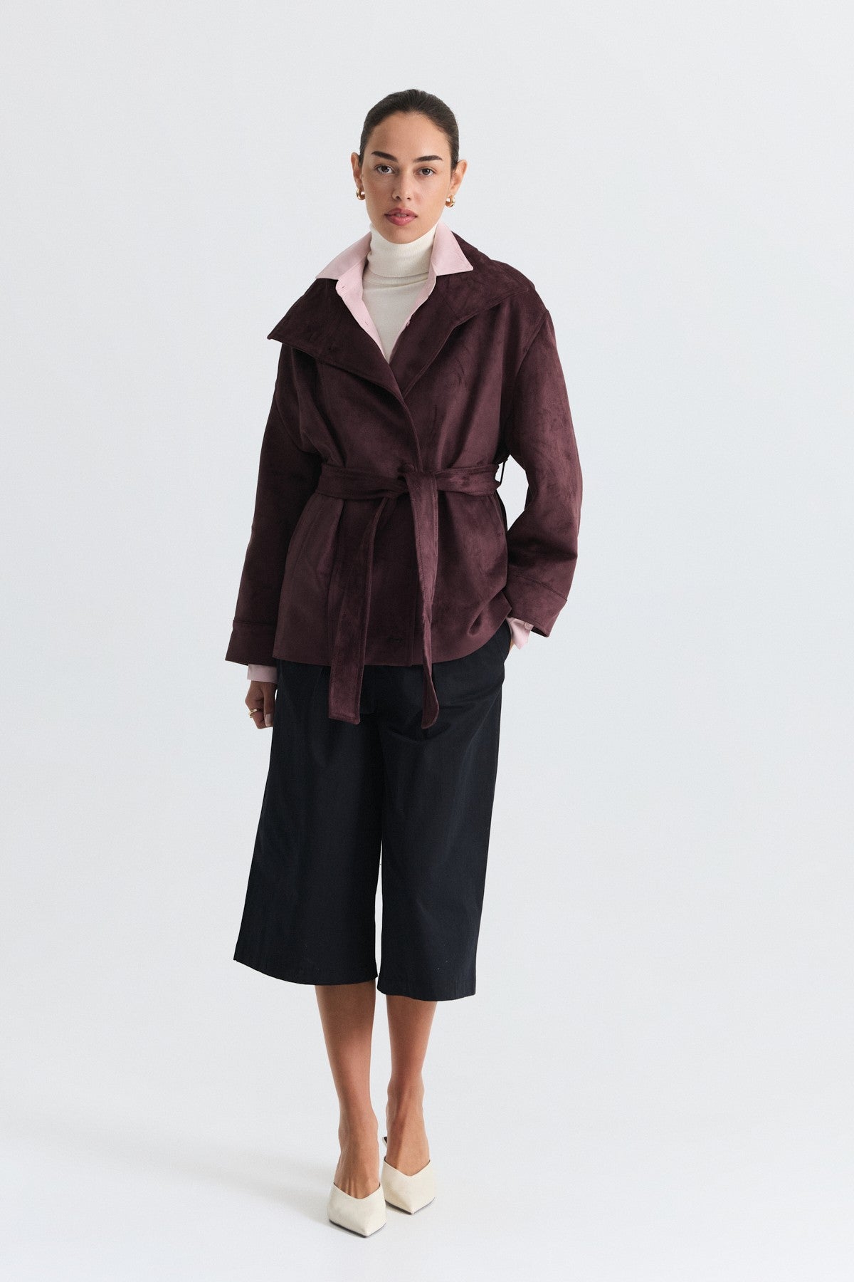 Arched Faux Suede Jacket