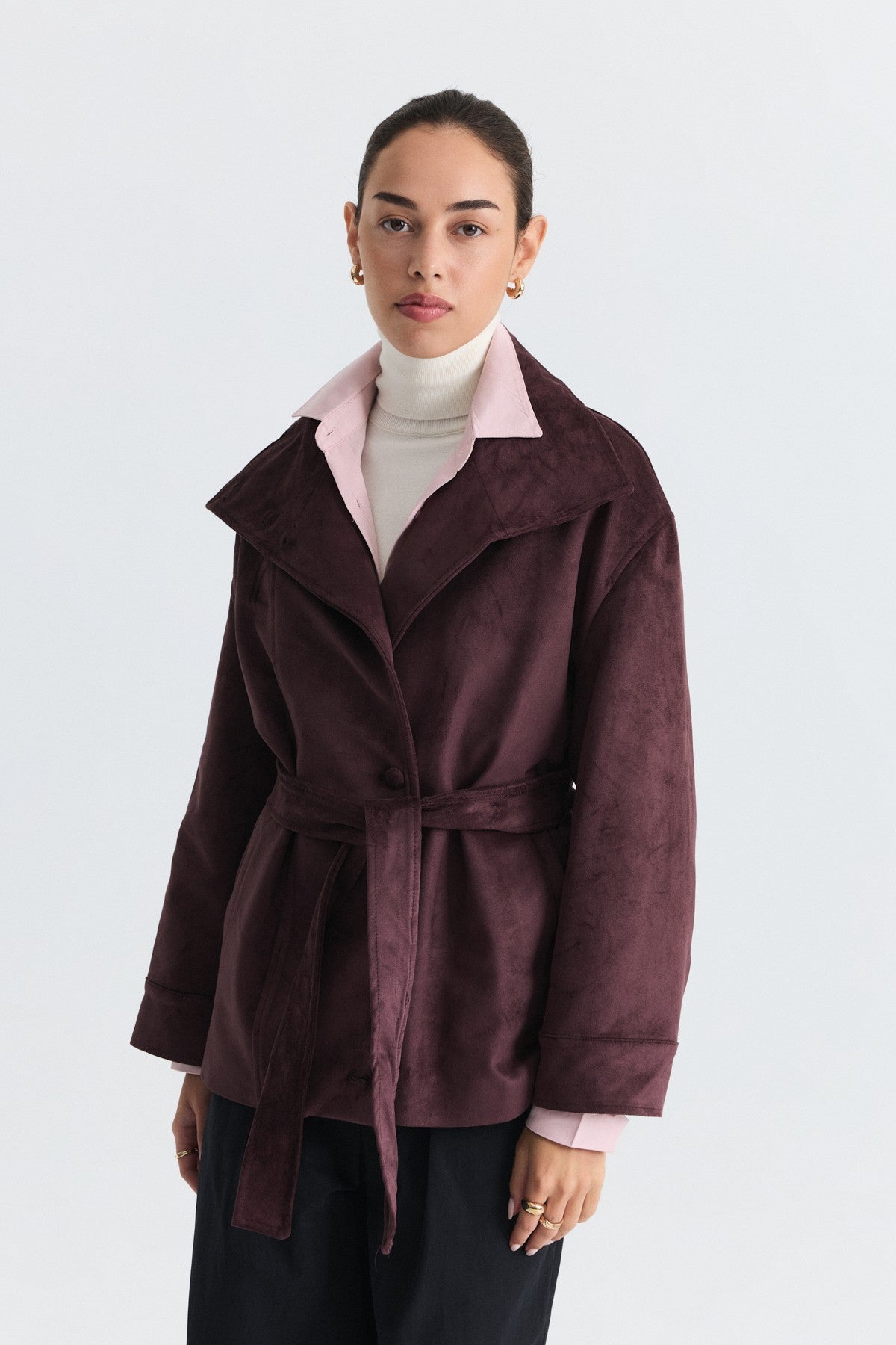 Arched Faux Suede Jacket