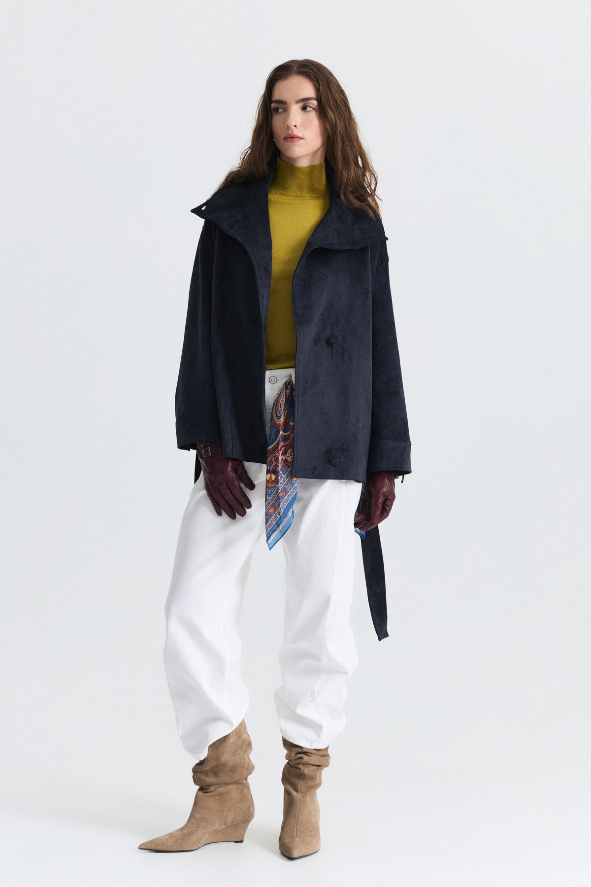 Arched Faux Suede Jacket