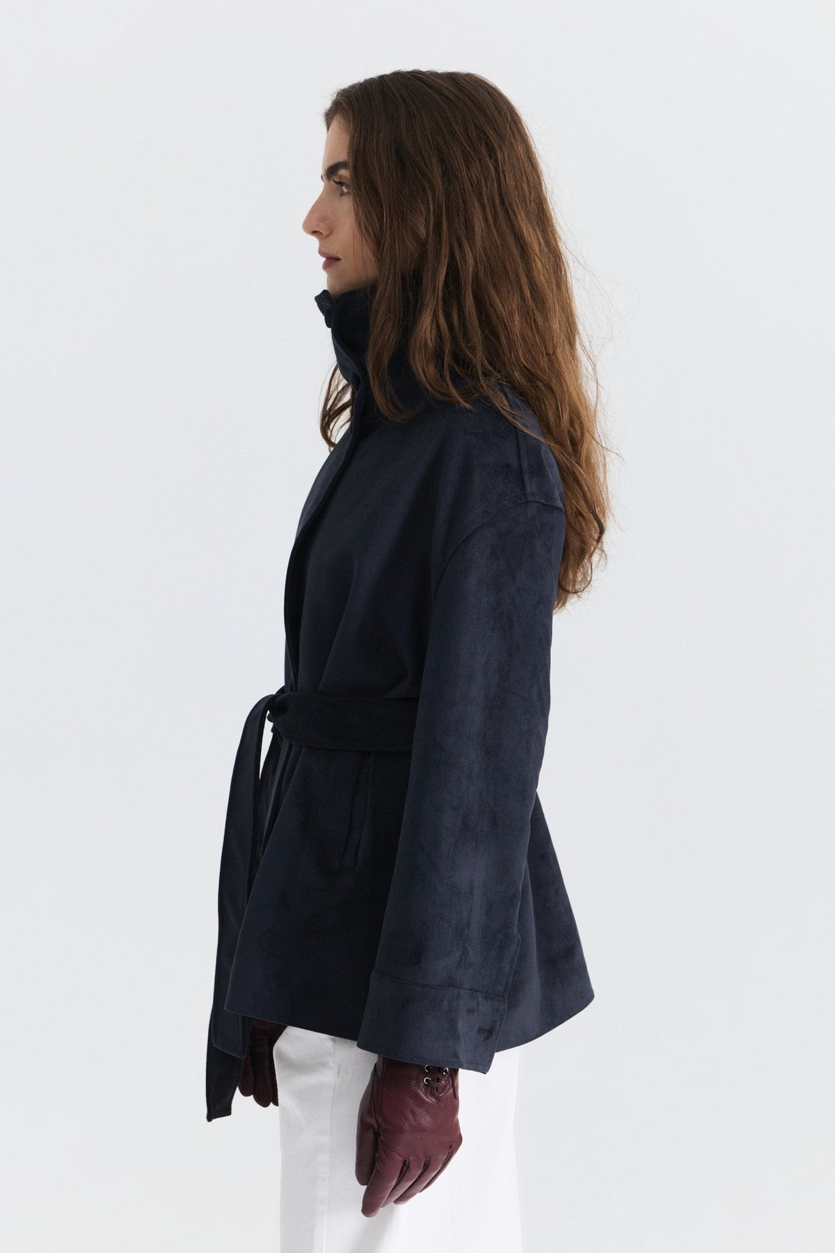 Arched Faux Suede Jacket