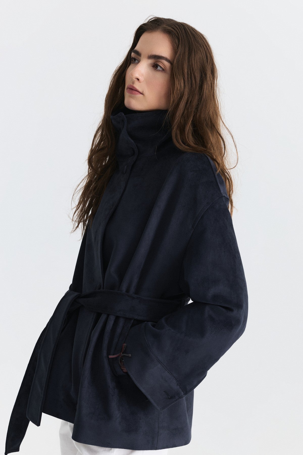 Arched Faux Suede Jacket