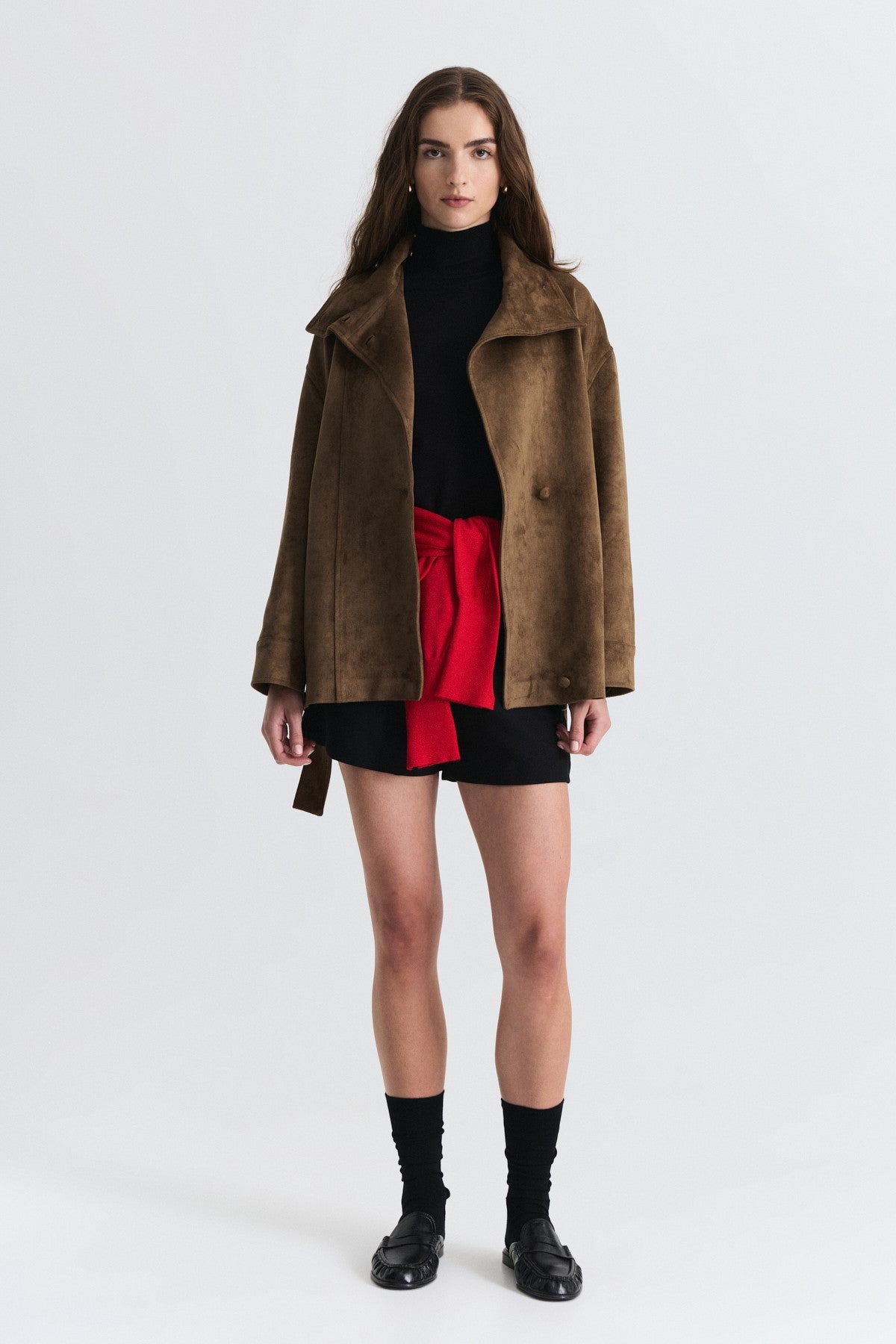 Arched Faux Suede Jacket