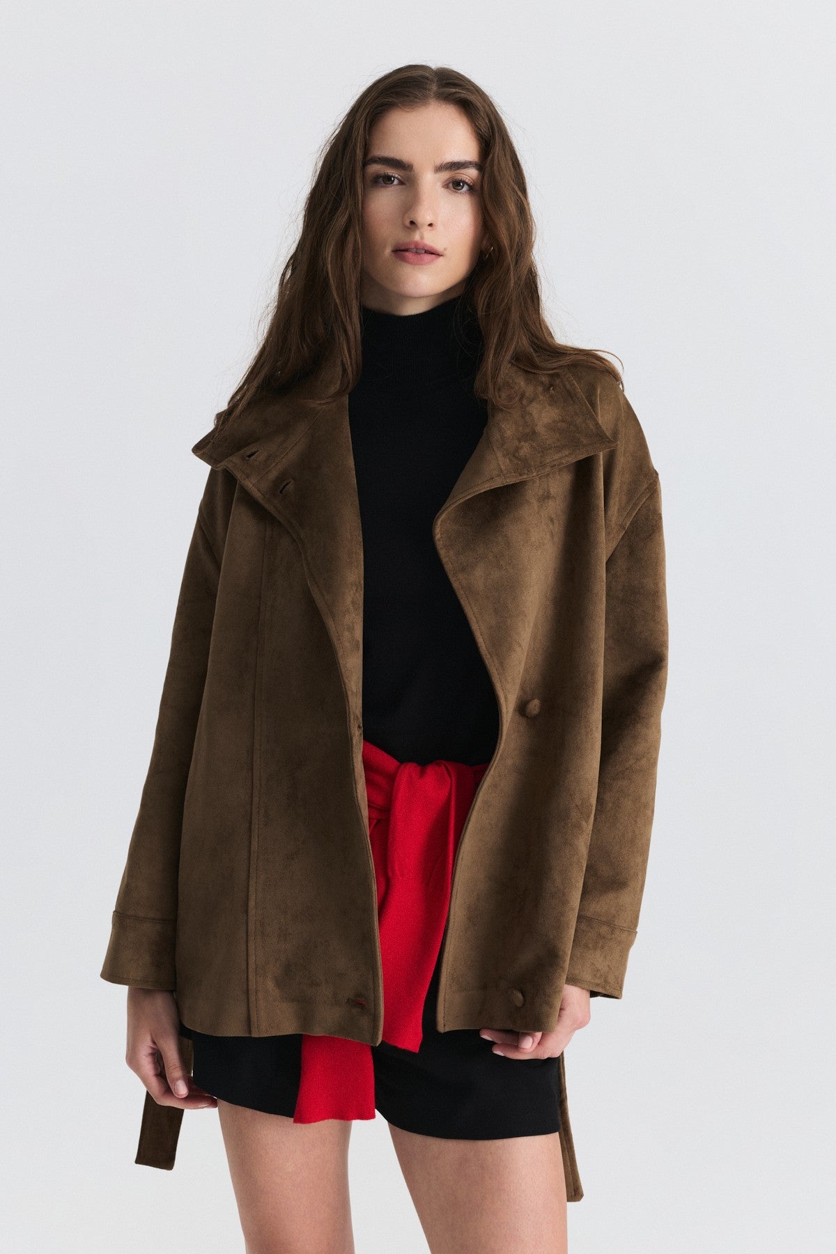 Arched Faux Suede Jacket