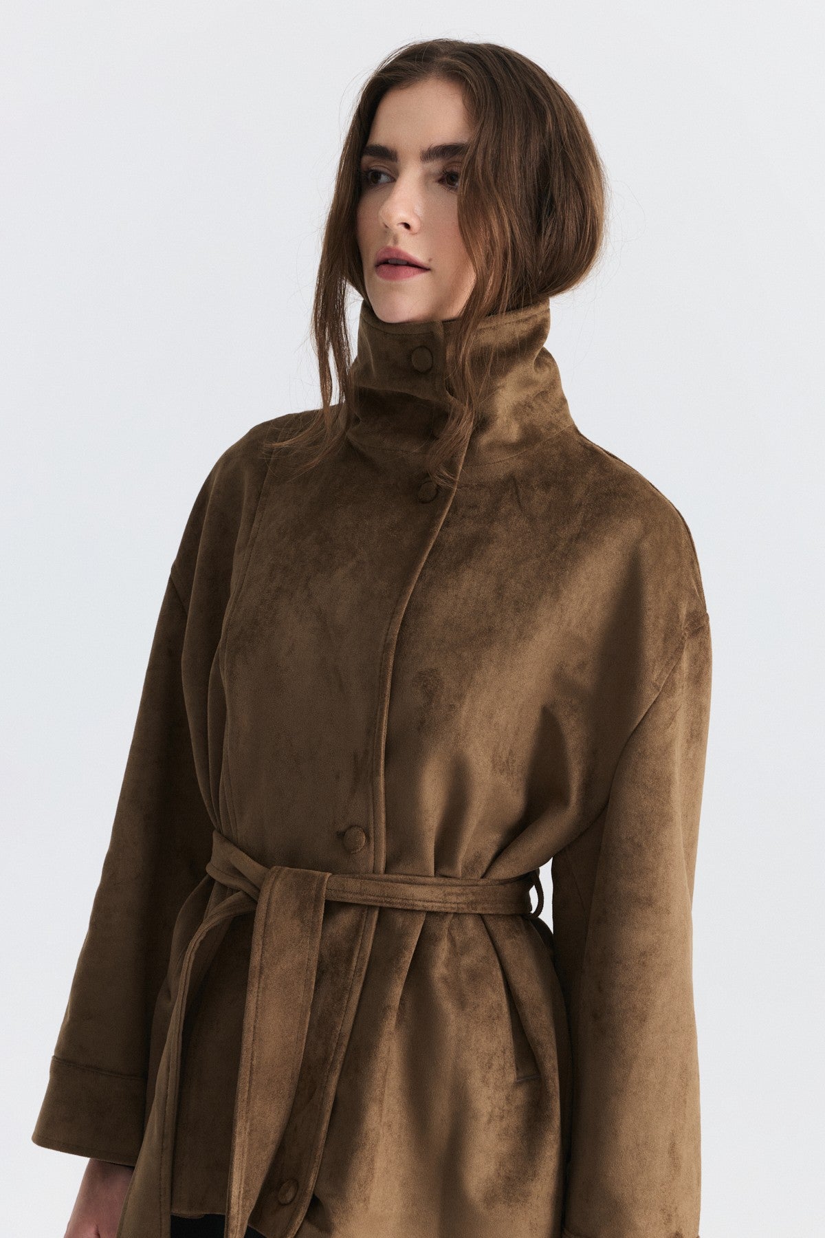 Arched Faux Suede Jacket