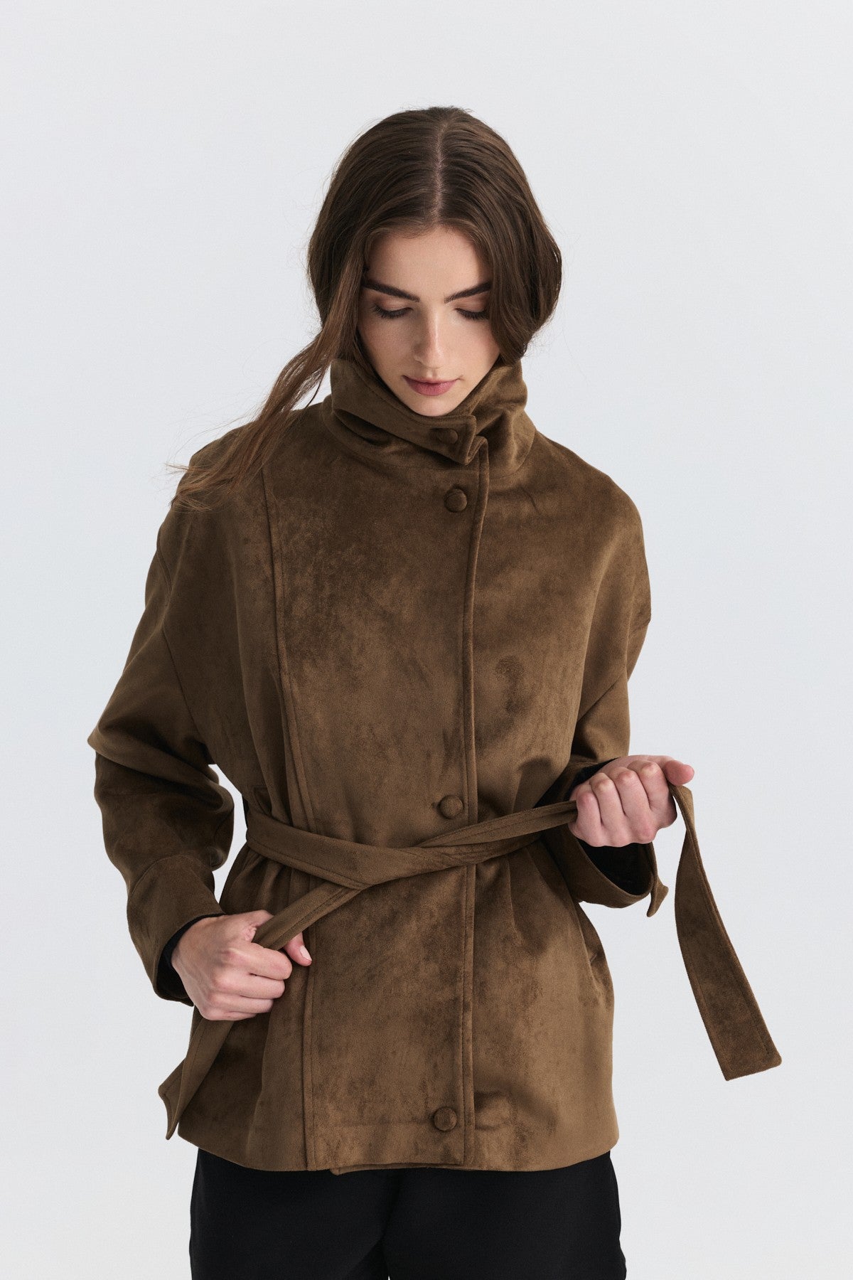 Arched Faux Suede Jacket
