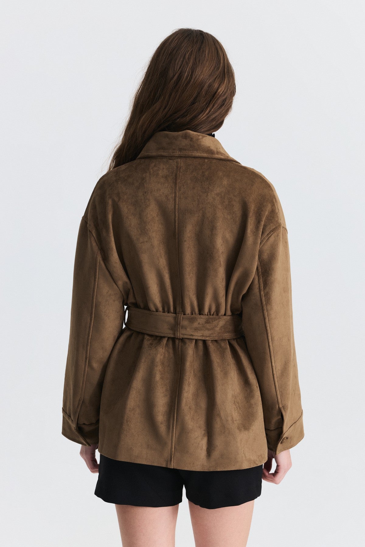 Arched Faux Suede Jacket