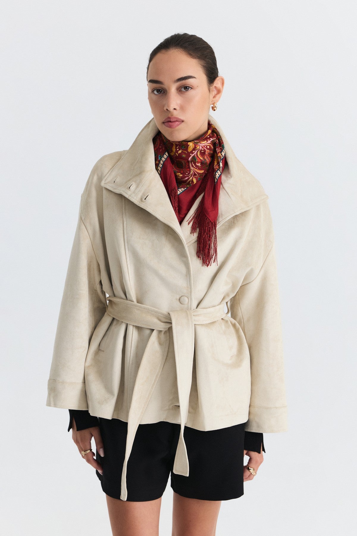 Arched Faux Suede Jacket