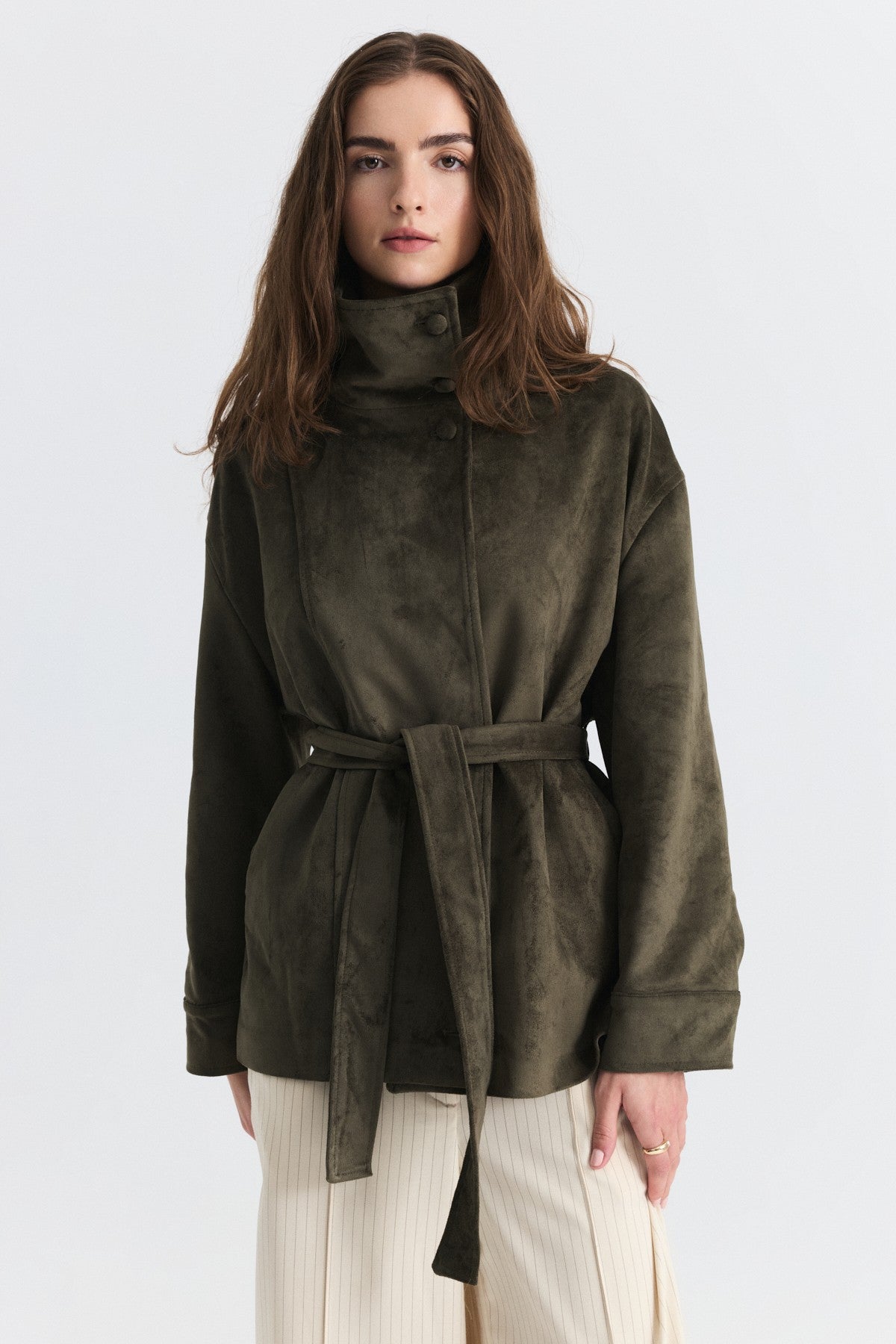 Arched Faux Suede Jacket