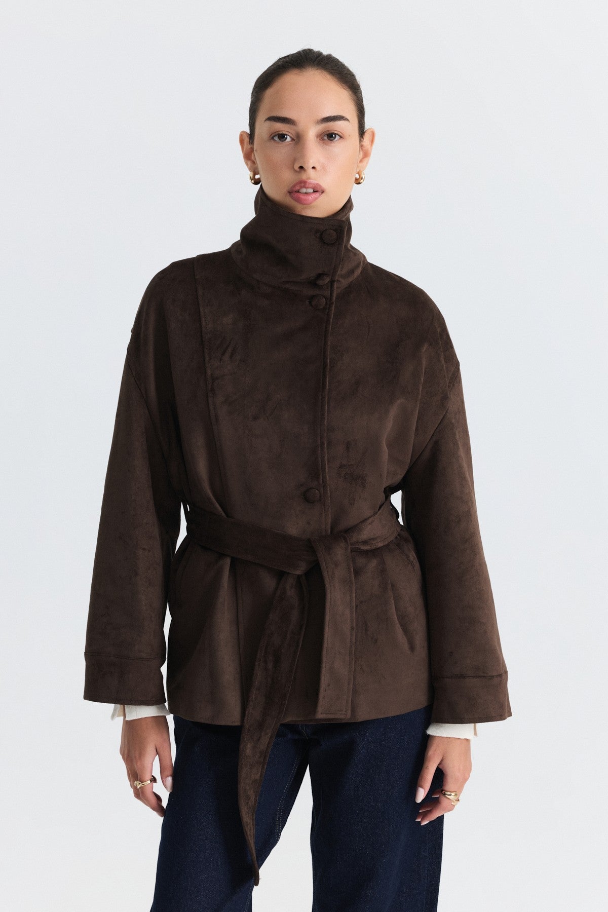 Arched Faux Suede Jacket