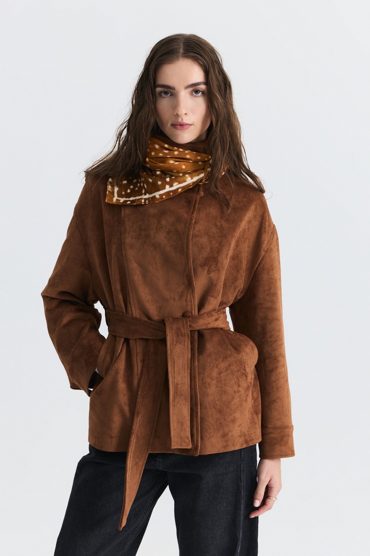 Arched Faux Suede Jacket