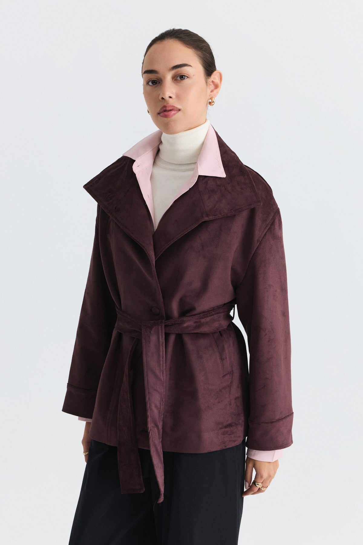 Arched Faux Suede Jacket
