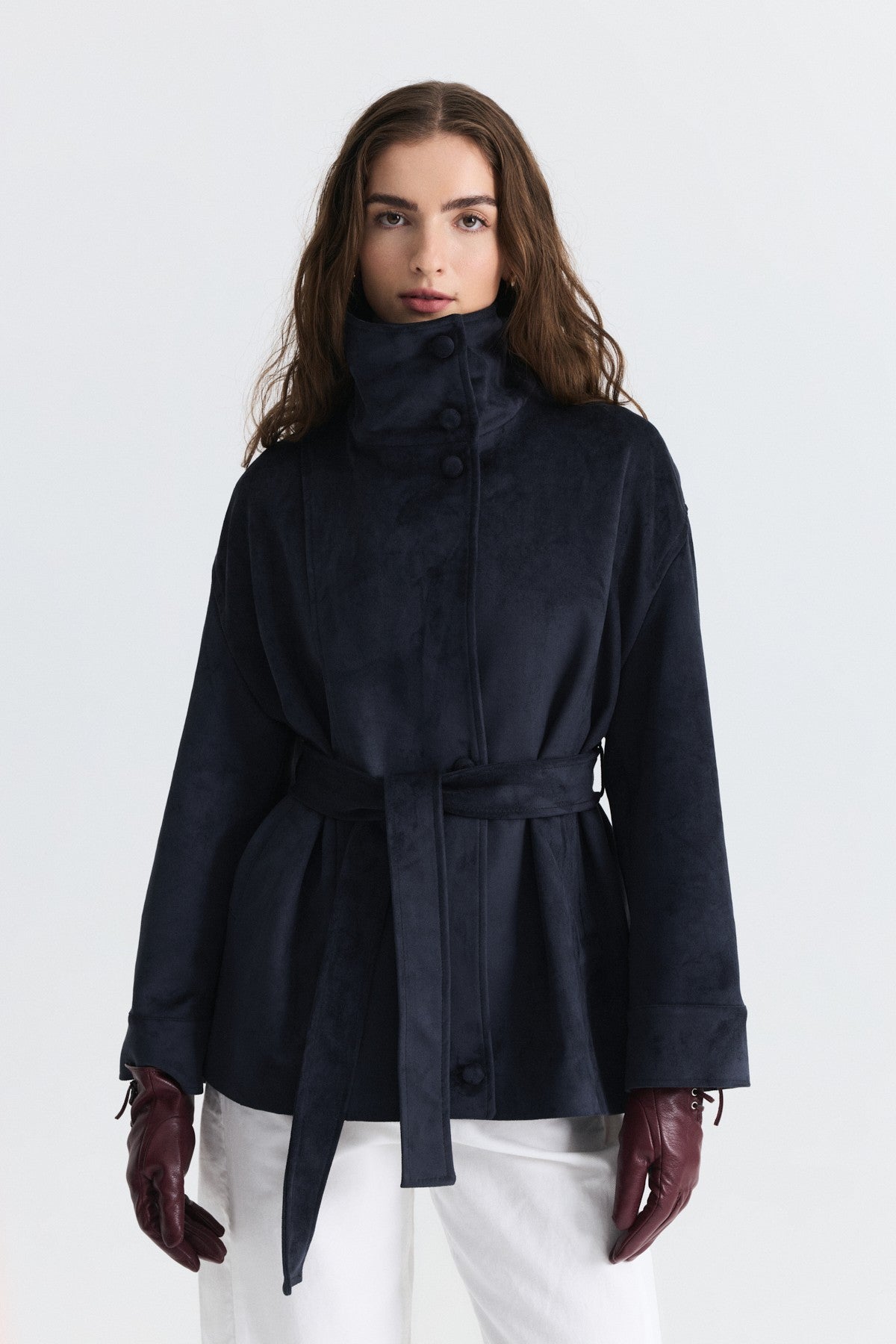 Arched Faux Suede Jacket