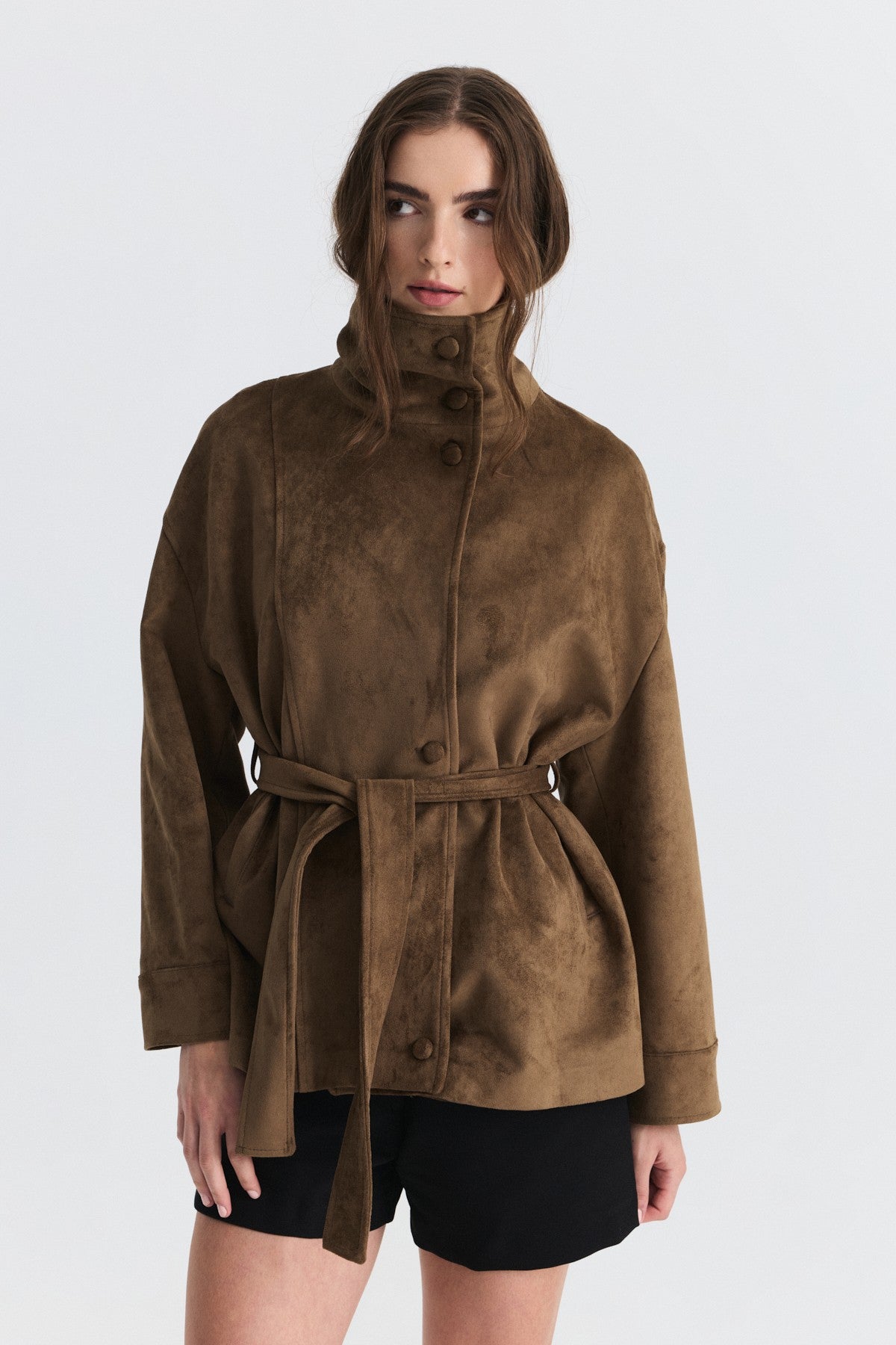 Arched Faux Suede Jacket