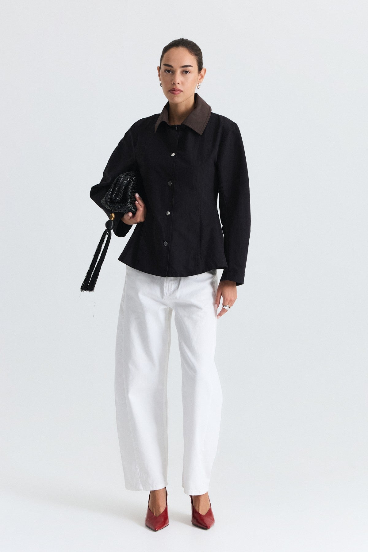 Contrast Collar Jacket with Pin Details