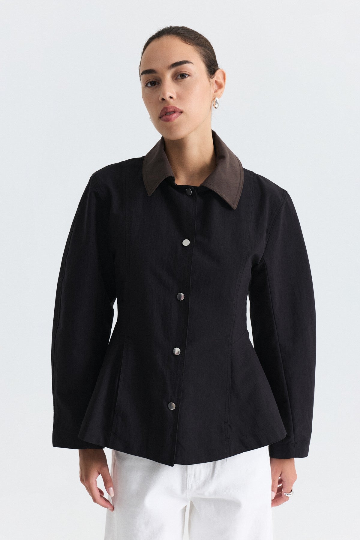 Contrast Collar Jacket with Pin Details