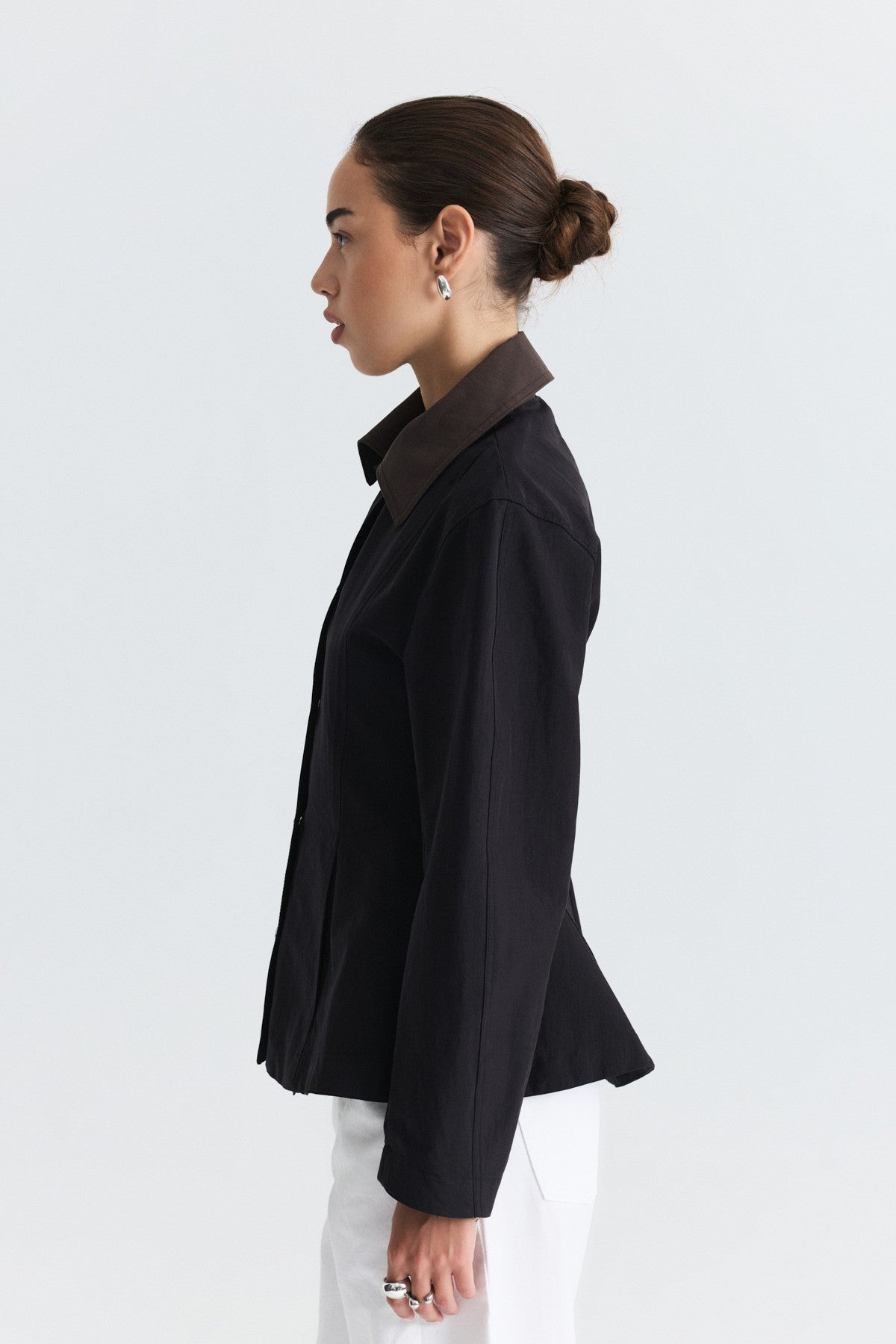 Contrast Collar Jacket with Pin Details