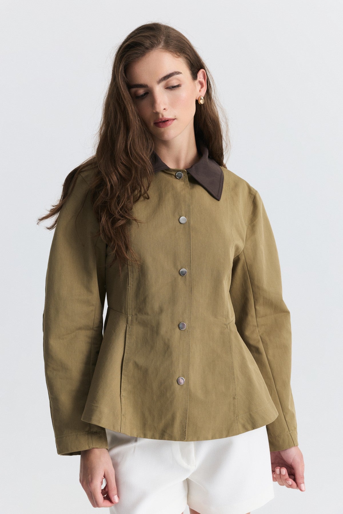 Contrast Collar Jacket with Pin Details