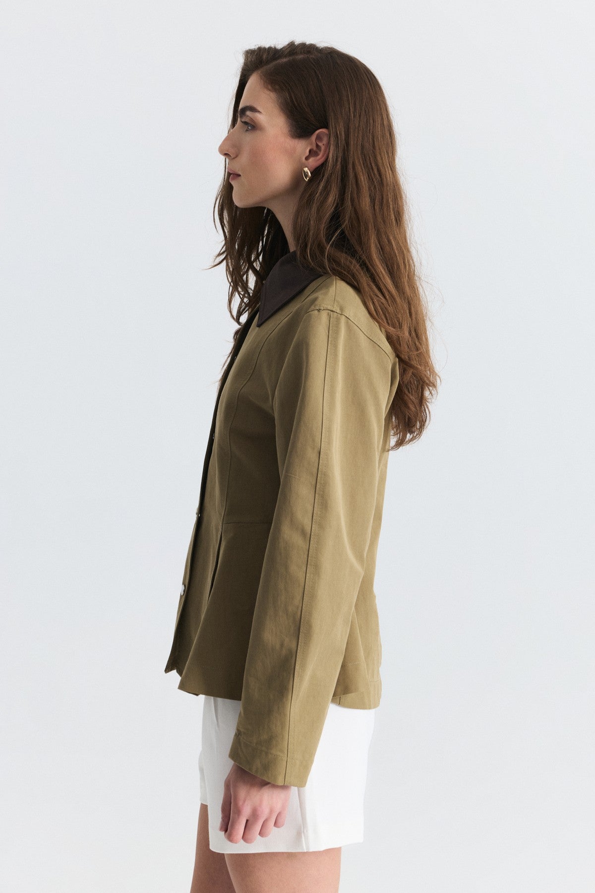 Contrast Collar Jacket with Pin Details