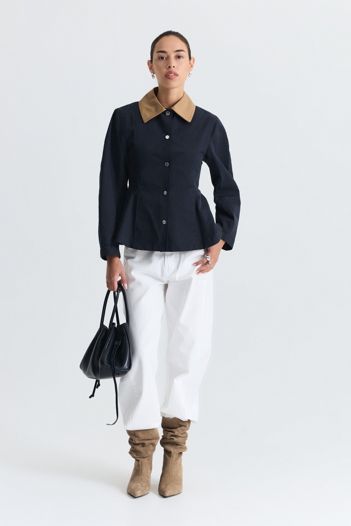 Contrast Collar Jacket with Pin Details