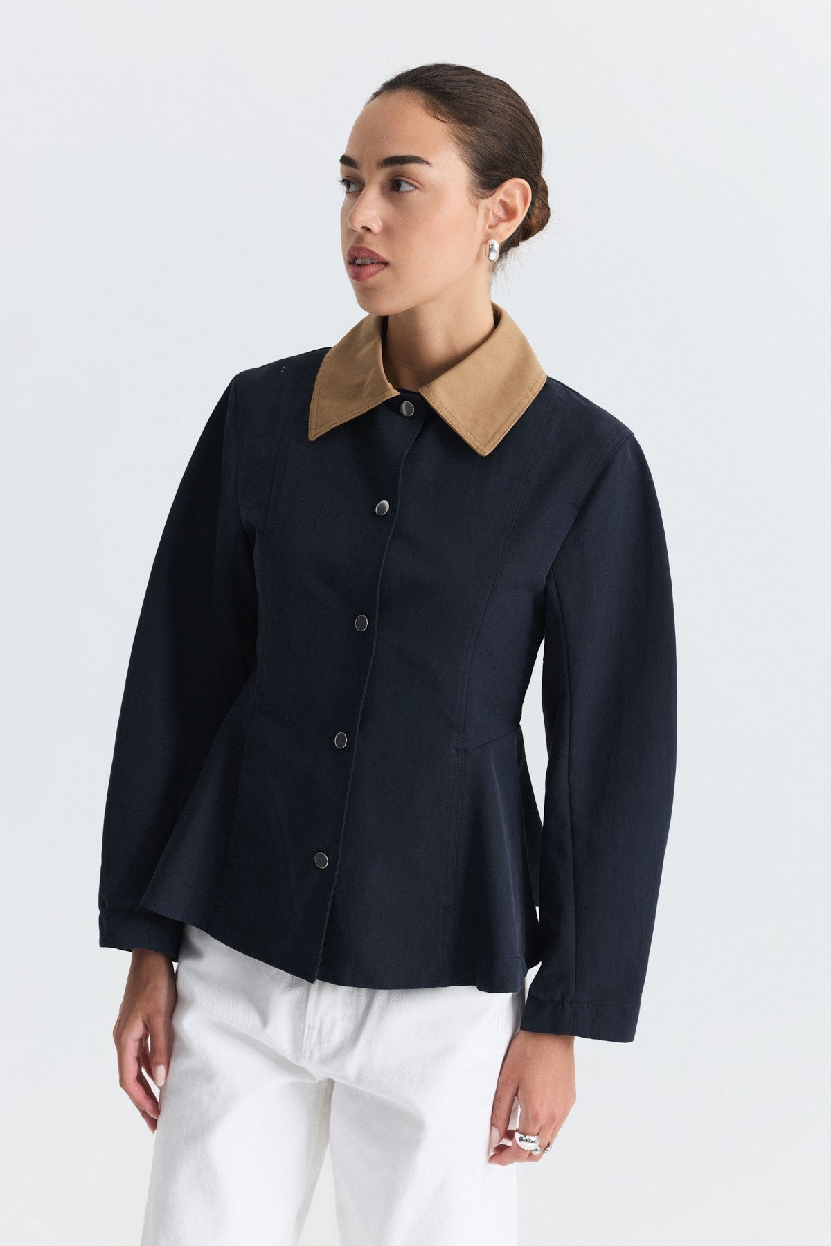 Contrast Collar Jacket with Pin Details