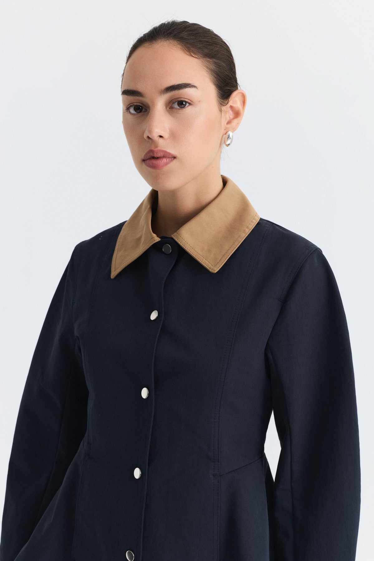 Contrast Collar Jacket with Pin Details