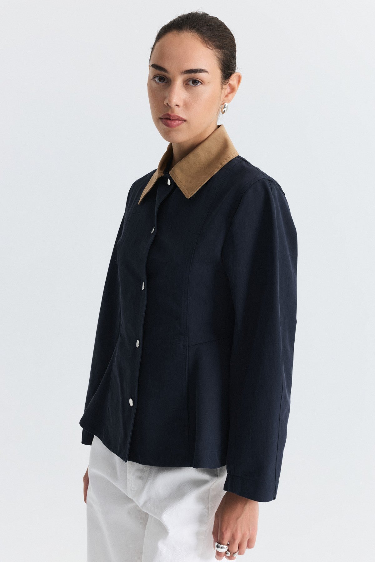 Contrast Collar Jacket with Pin Details