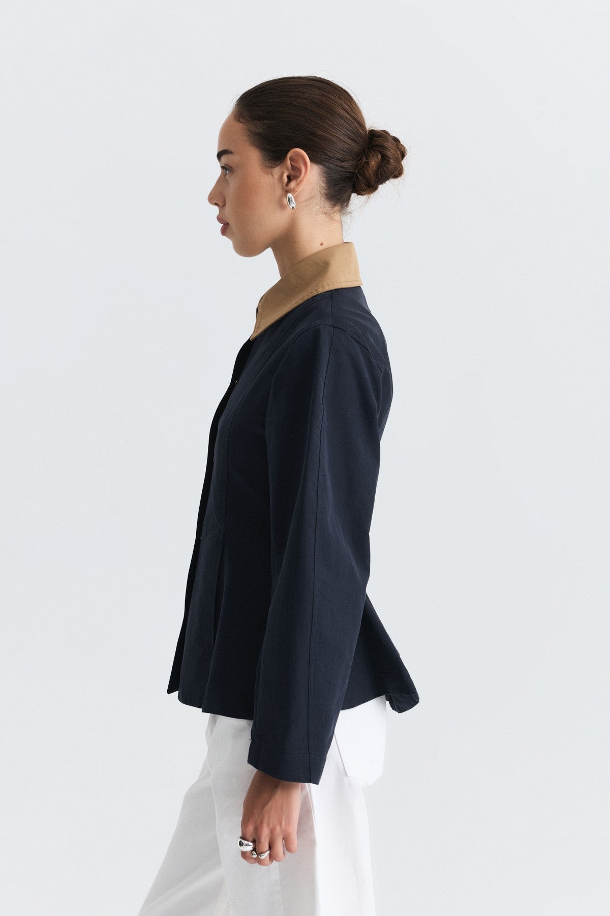 Contrast Collar Jacket with Pin Details