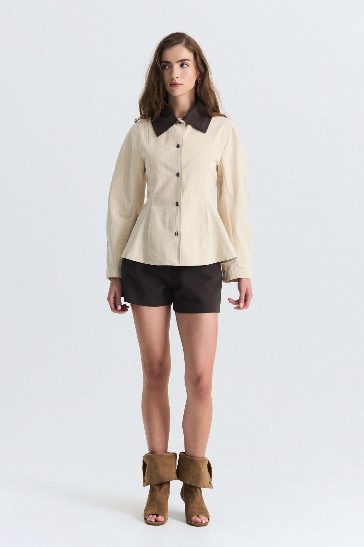 Contrast Collar Jacket with Pin Details