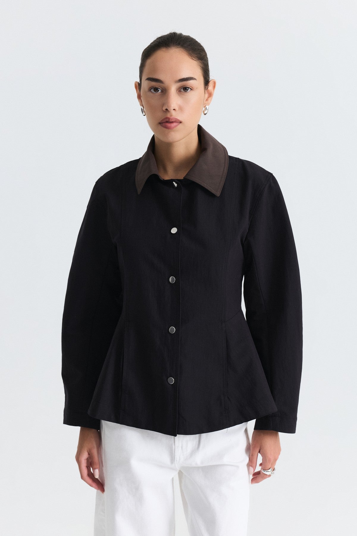 Contrast Collar Jacket with Pin Details